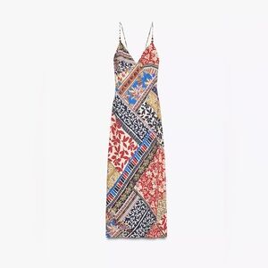 Zara Multicolor Patchwork Print Midi Dress Size XS